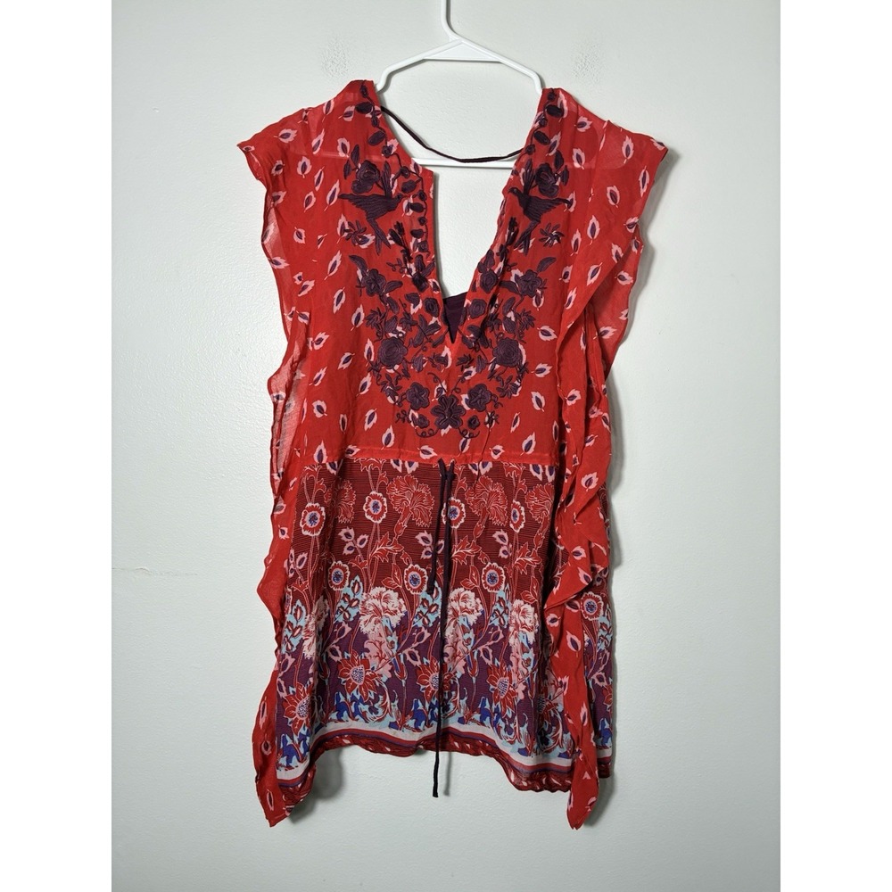Free People Vintage Y2K Gotta Have It Tunic Top Sz 6 Red Embroidered Boho